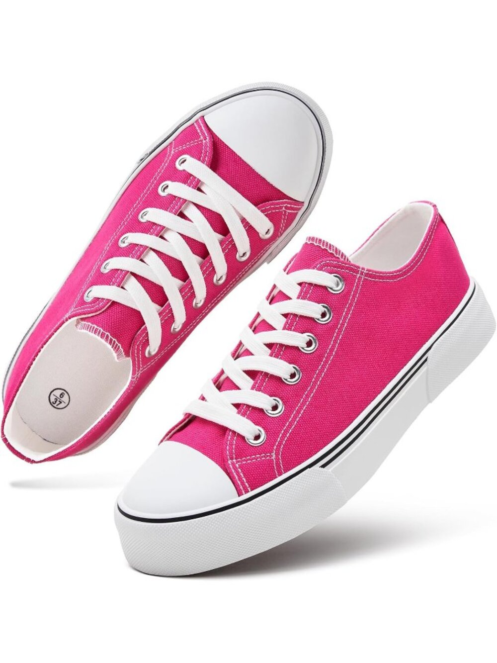 Women's Rose Red Low Top Canvas Rubber Slip on Casual Tennis Fashion Sneaker